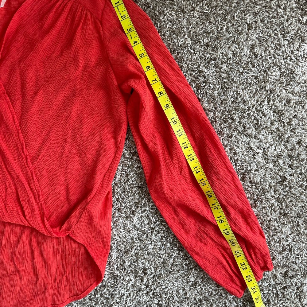 Free People S Red Gauzy Wrap Check On It Blouse Top - Picture 12 of 12